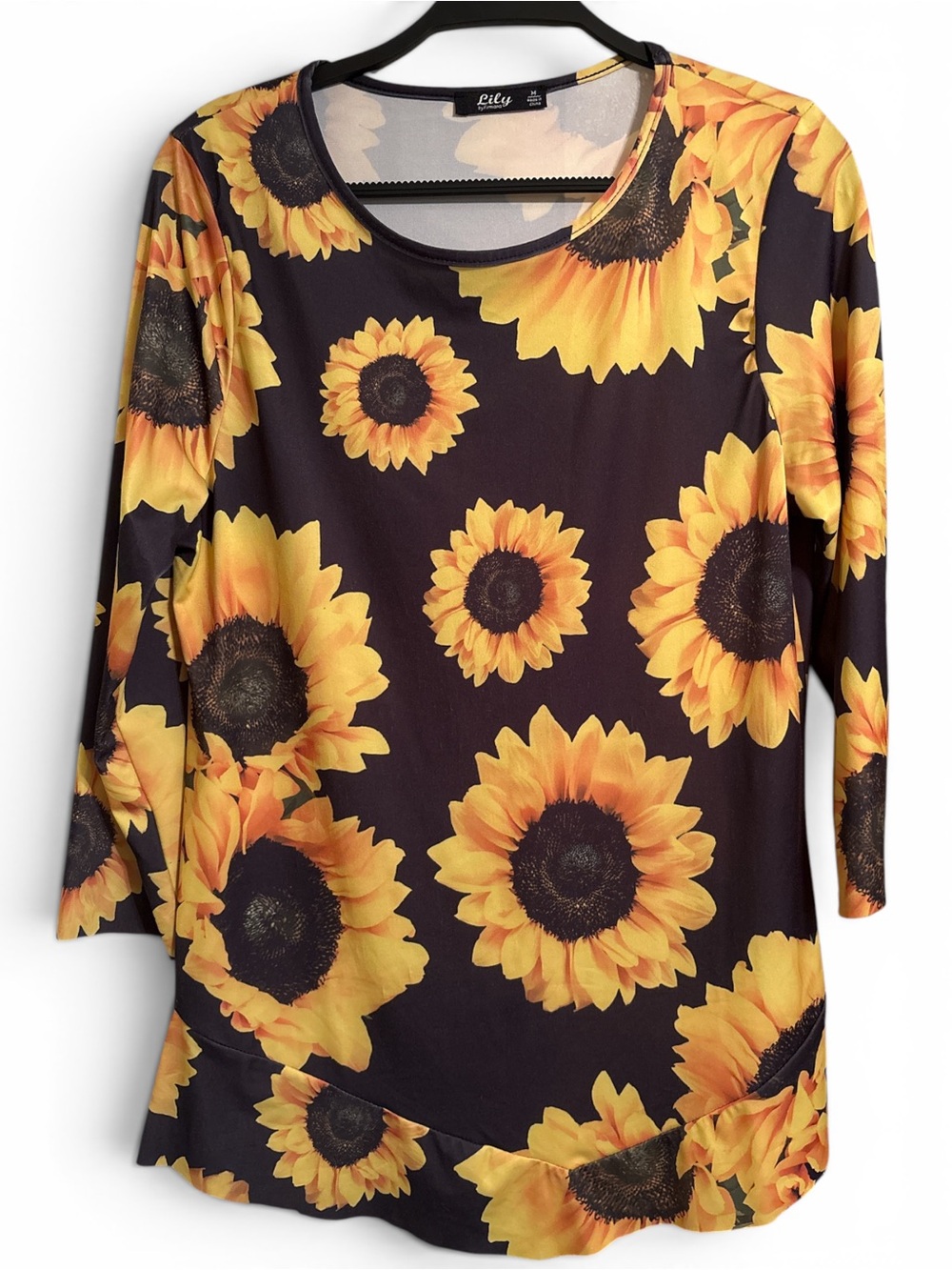 Lily Black Long Sleeve Top with Yellow Sunflower Print